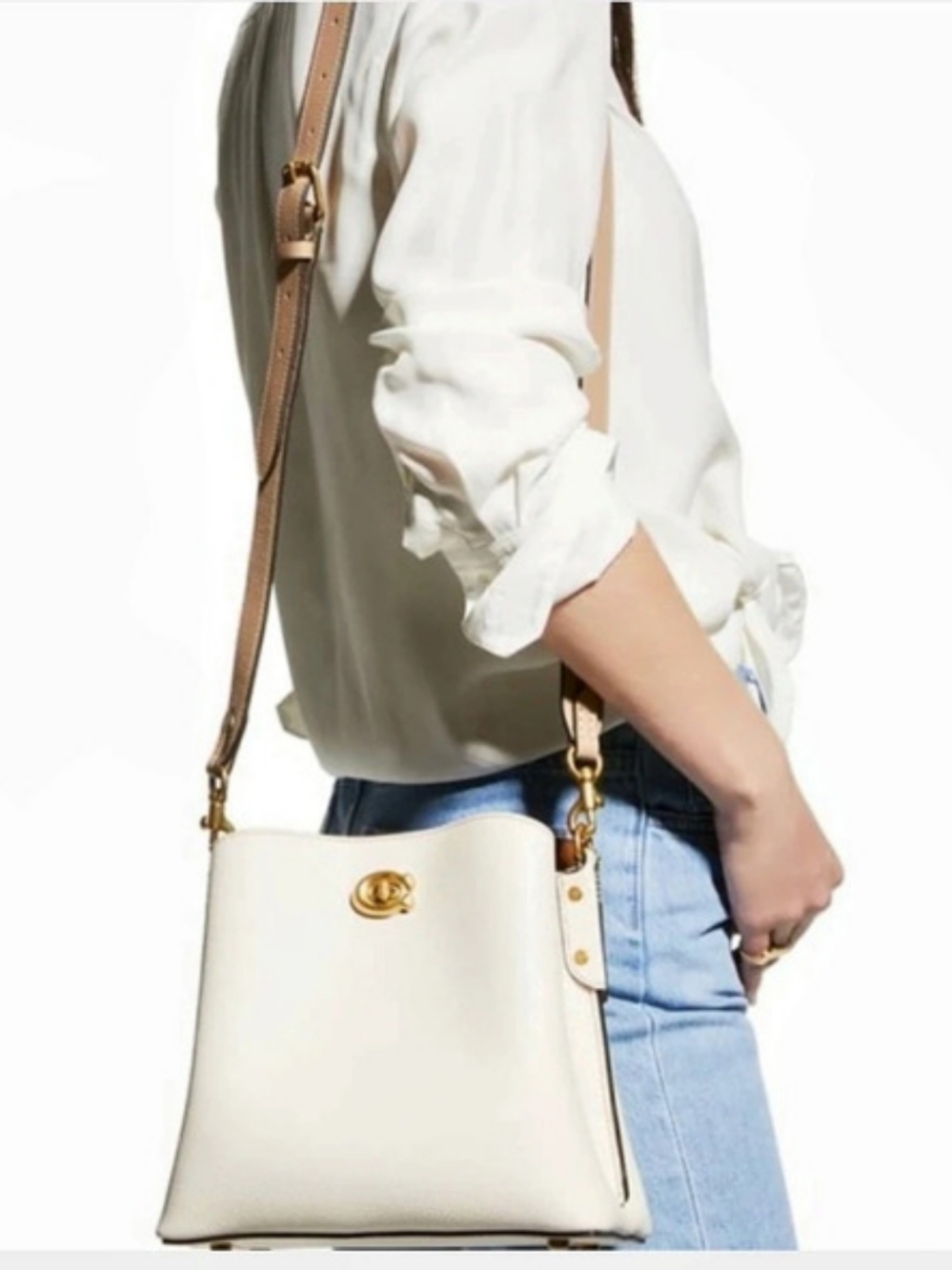 Coach Small Town Bucket Bag White & Brown Shoulder Bag - Picture 2 of 7